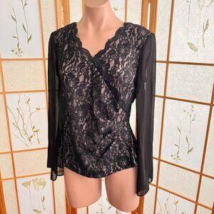 Alex Evenings Women's V-neck Lace blouse Black S
